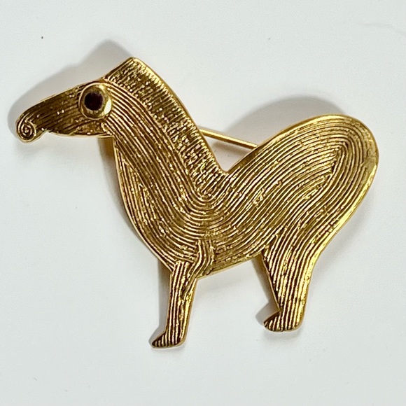 riveiro Jewelry - Vintage Riveiro Signed Pin Brooch Animal Llama Alpaca Horse Modernist Enamel
